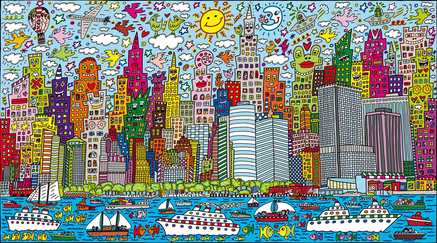 Vase Goebel James Rizzi – My New York City Day, Porcelaine Colorée, 41 Cm